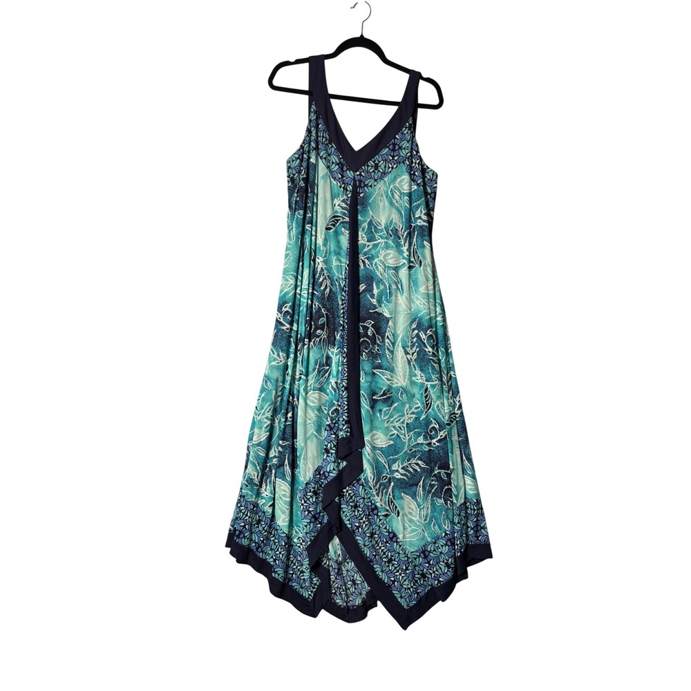 Style & Co Womens Maxi Dress XXL 2X Teal Floral Handkerchief Hem Boho Tropical